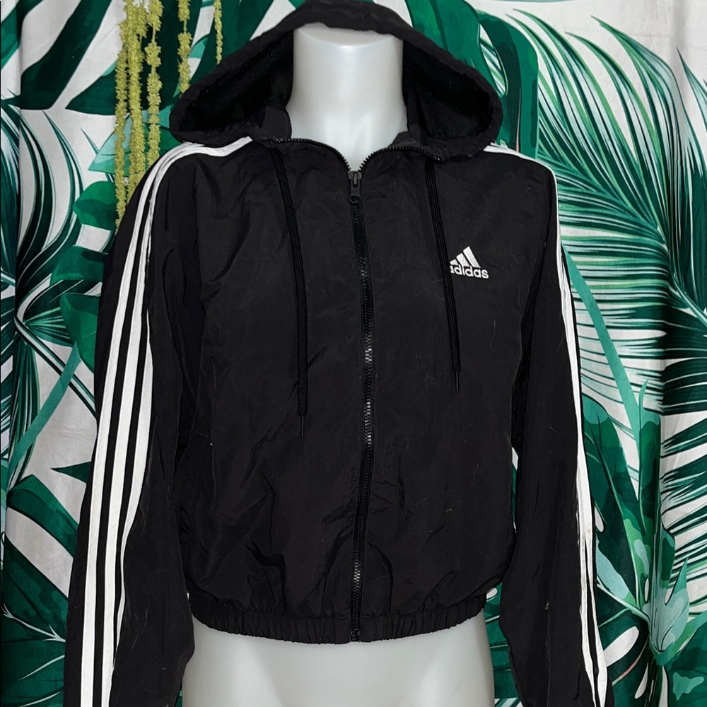 Adidas Women's Black Bomber Jacket with White Accents